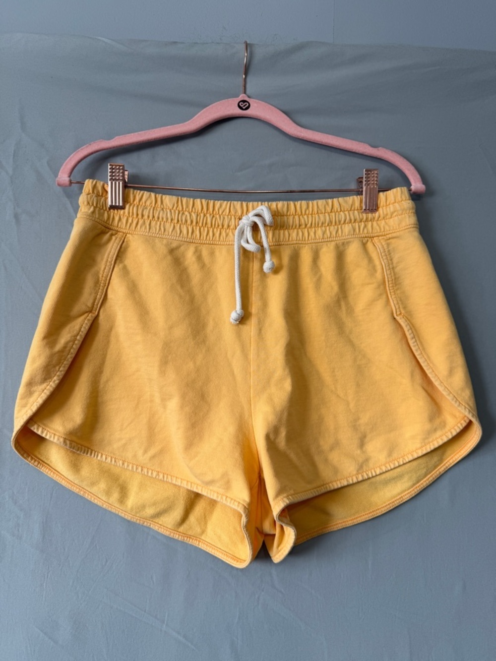 Aerie Womens Cotton Hi Rise Sweat Shorts S Yellow Curved Hem Loungewear Summer
